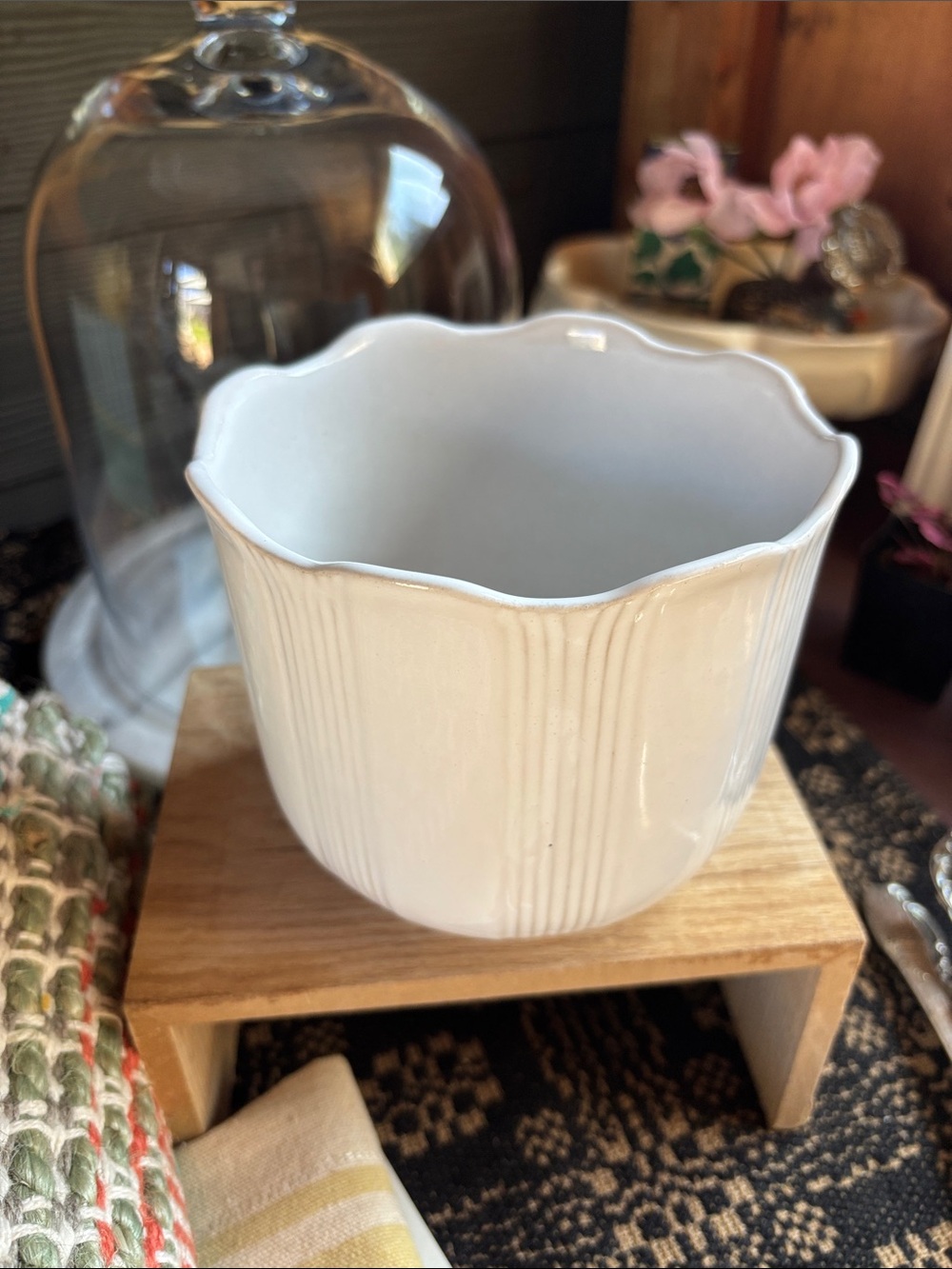 White Scalloped Ceramic Planter